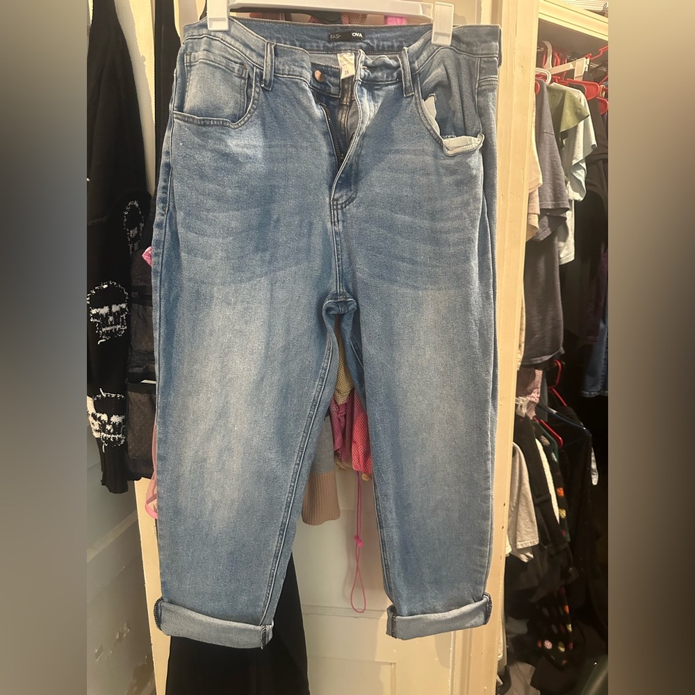 Fashion Nova Light Blue Denim Jeans Distressed